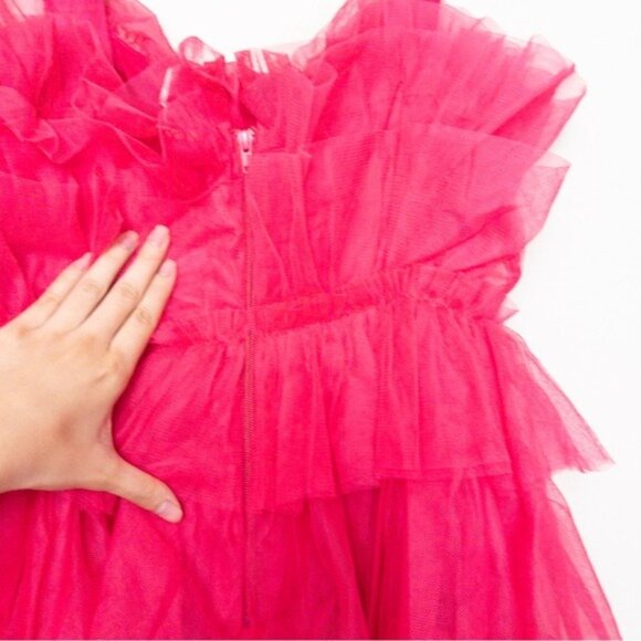 NWT Storia Tulle Tiered Mini Dress M Pink Babydoll Ruffle - Picture 9 of 10